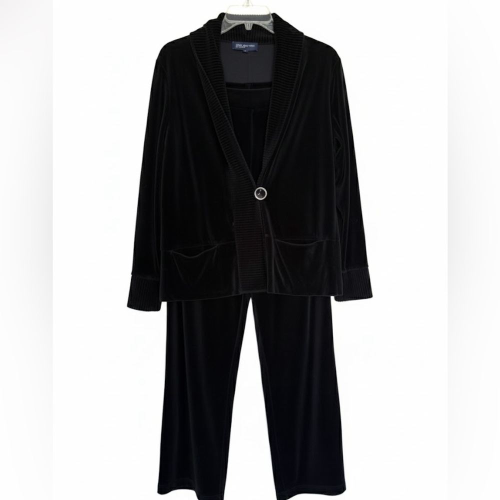 Jones New York Signature 2Pc Black Velour Luxury Lounge Set Large